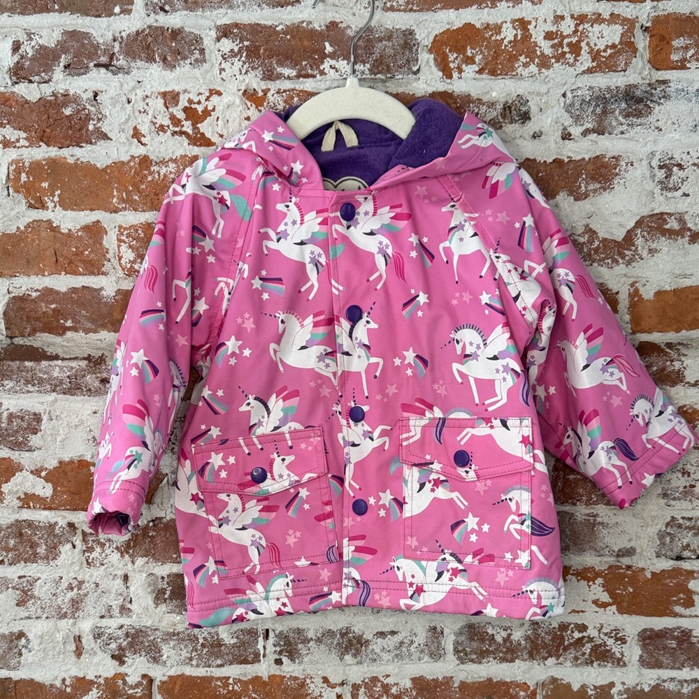 Hatley Toddler Girls Unicorn Star Pink Raincoat Size 2 water resistant